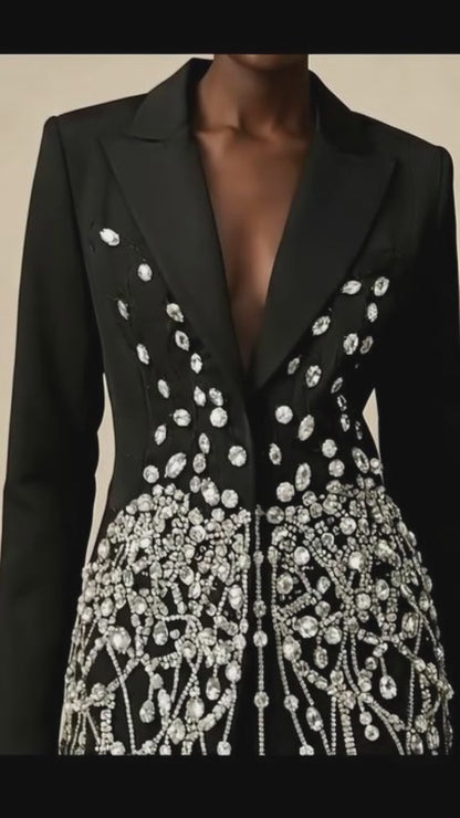 Noir Spliced Crystal Mini Dress