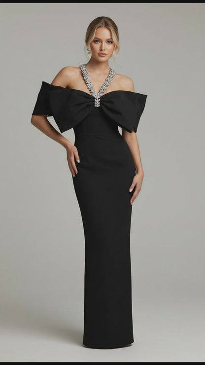 Sloan Halter Diamond Off-The-Shoulder Bandage Maxi Dress