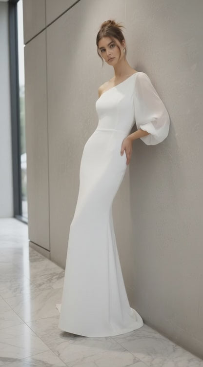 Shoulder Solid Women Dress Casual Autumn Lantern Sleeve Bridesmaid Dress