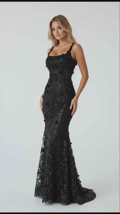 Elara Square-Neck Sequin Maxi Gown