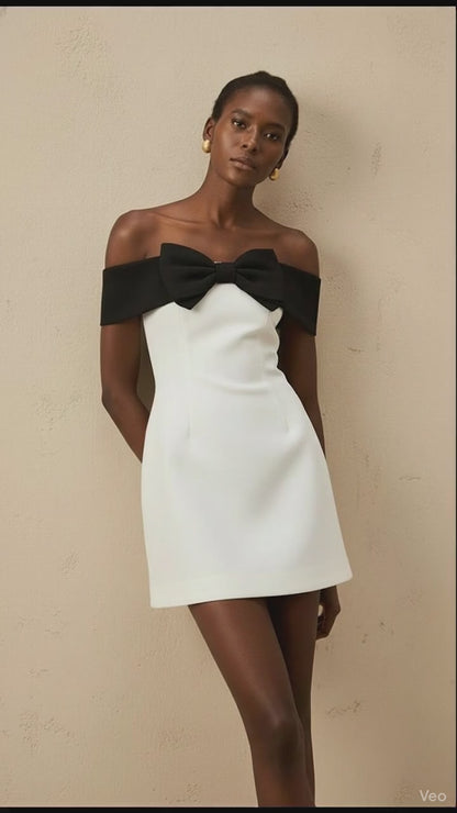 Ariana Bow-Splice Off-Shoulder Mini Dress