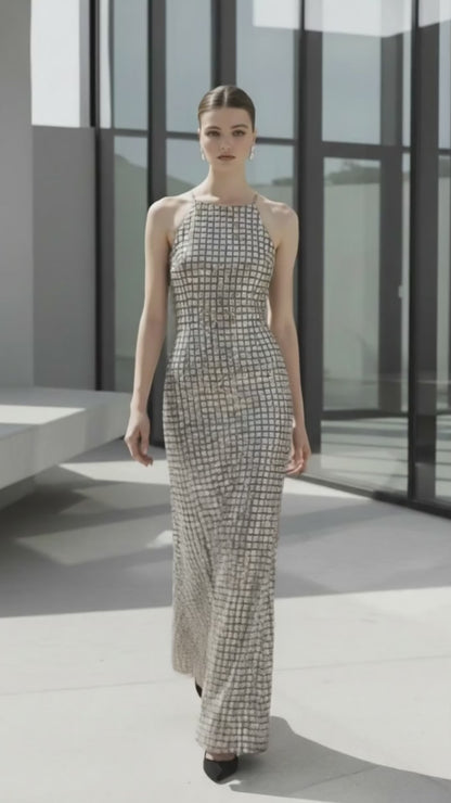 Maison Elegant Luxury Party Maxi Dress High Neck Sleeveless Slim