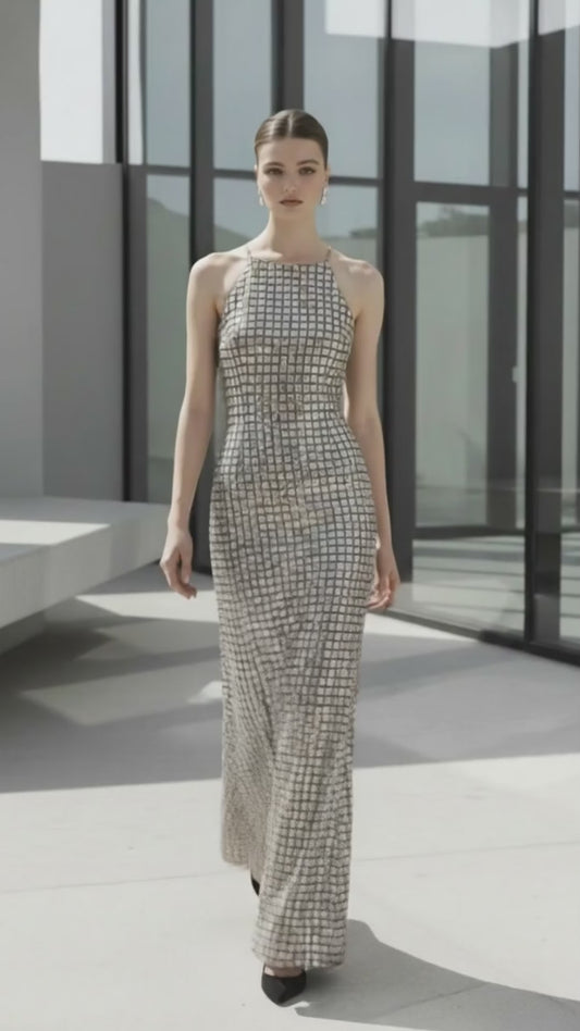 Maison Elegant Luxury Party Maxi Dress High Neck Sleeveless Slim