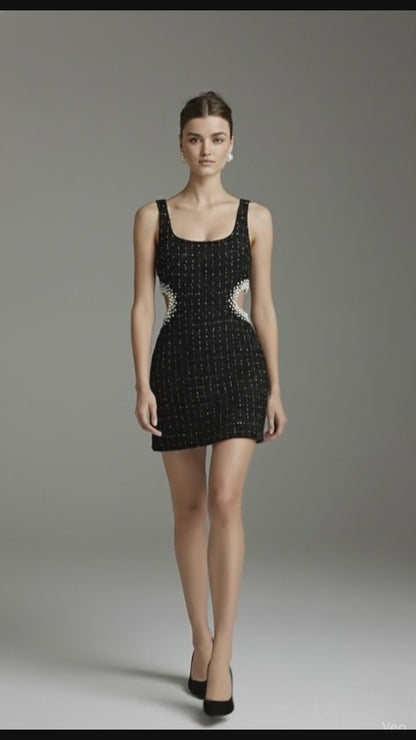 Pearl-Embellished Textured Mini Camisole Dress