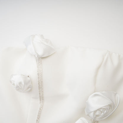 Rosalie white faux-flower mini dress