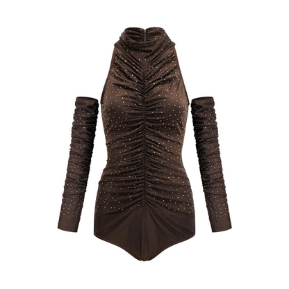 Rose-Suzette brown crystal-embellished bodysuit