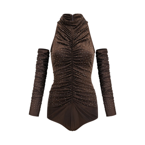 Rose-Suzette brown crystal-embellished bodysuit