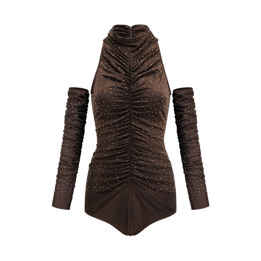 Rose-Suzette brown crystal-embellished bodysuit