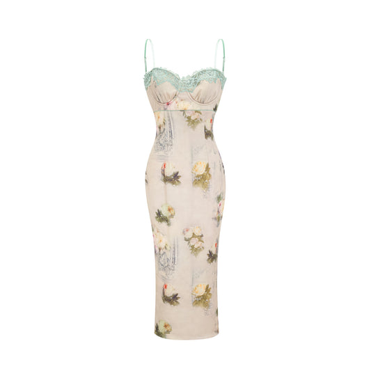 Sanne floral-print lace-trim midi dress
