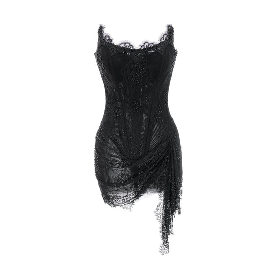 Sylvie black faux-pearl embellished dress