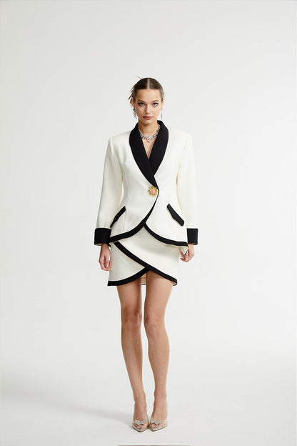 Vespera contrast colours jacket & skirt matching set